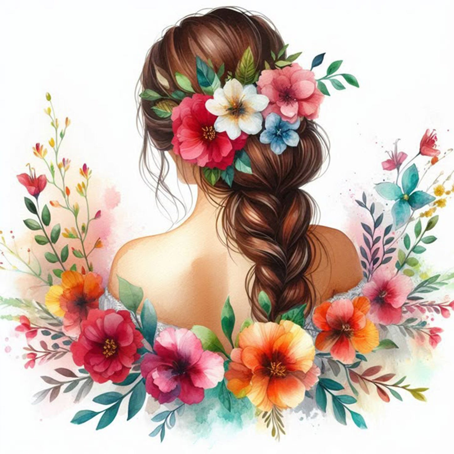 Girl Background - Full 14CT Stamped Cross Stitch 45x45CM - Huacan