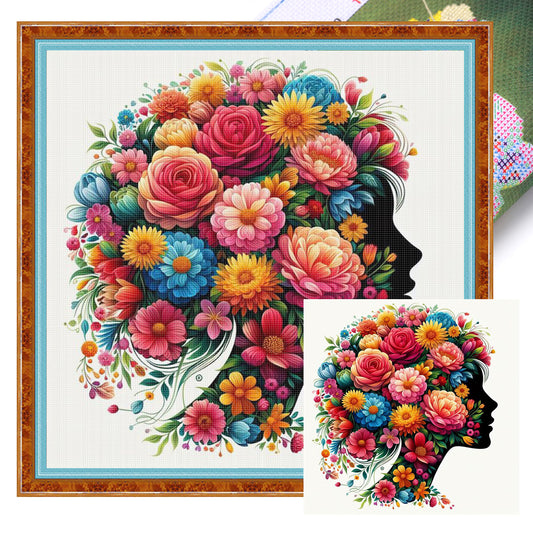 Flower Girl - Full 14CT Stamped Cross Stitch 45x45CM - Huacan