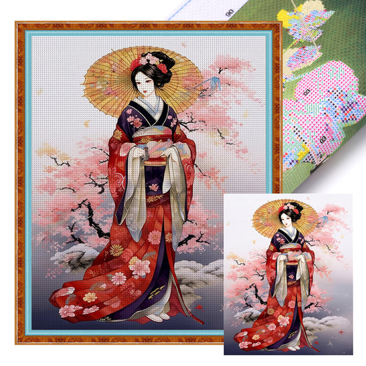 Japanese Geisha - Full 11CT Stamped Cross Stitch 40x50CM - Huacan