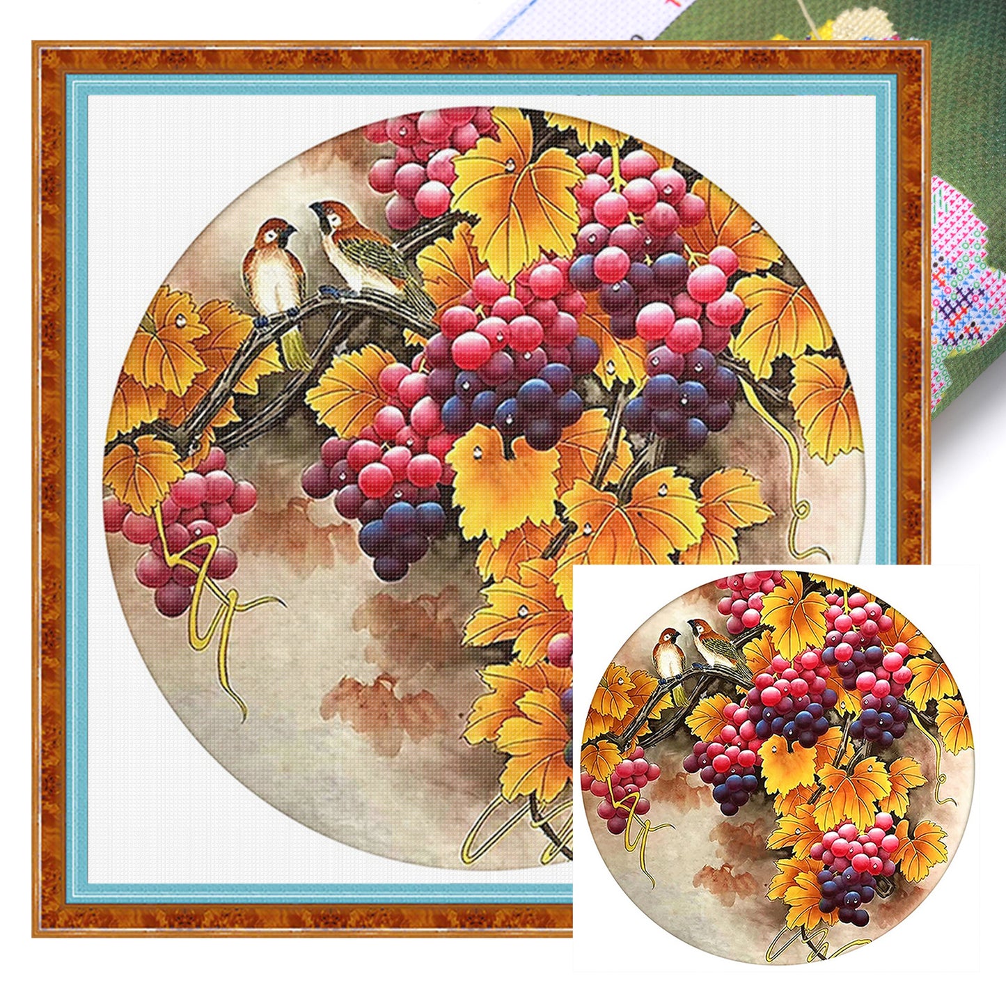 Grapes And Birds - Full 11CT Stamped Cross Stitch 40x40CM - Huacan