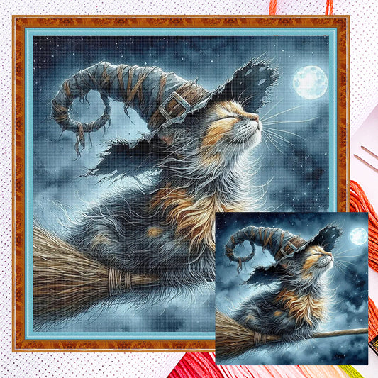 Magic Cat - Full 14CT Counted Cross Stitch 40x40CM - Yishu