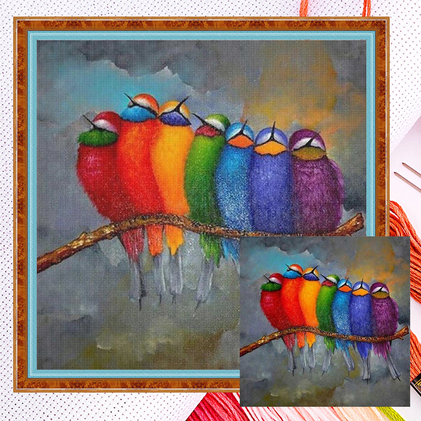 Colorful Birds - Full 14CT Counted Cross Stitch 50x50CM - Yishu
