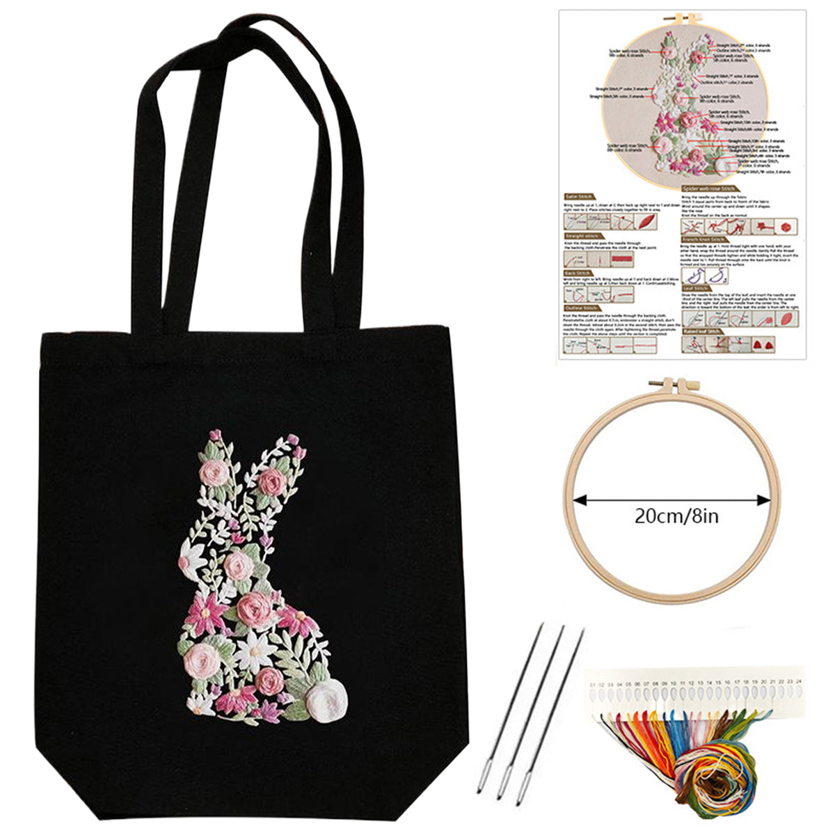 Rabbit - DIY Embroidery Cross Stitch Kit with Pattern Cotton Threads Needles Hoop 32×37CM/12.60×14.57in