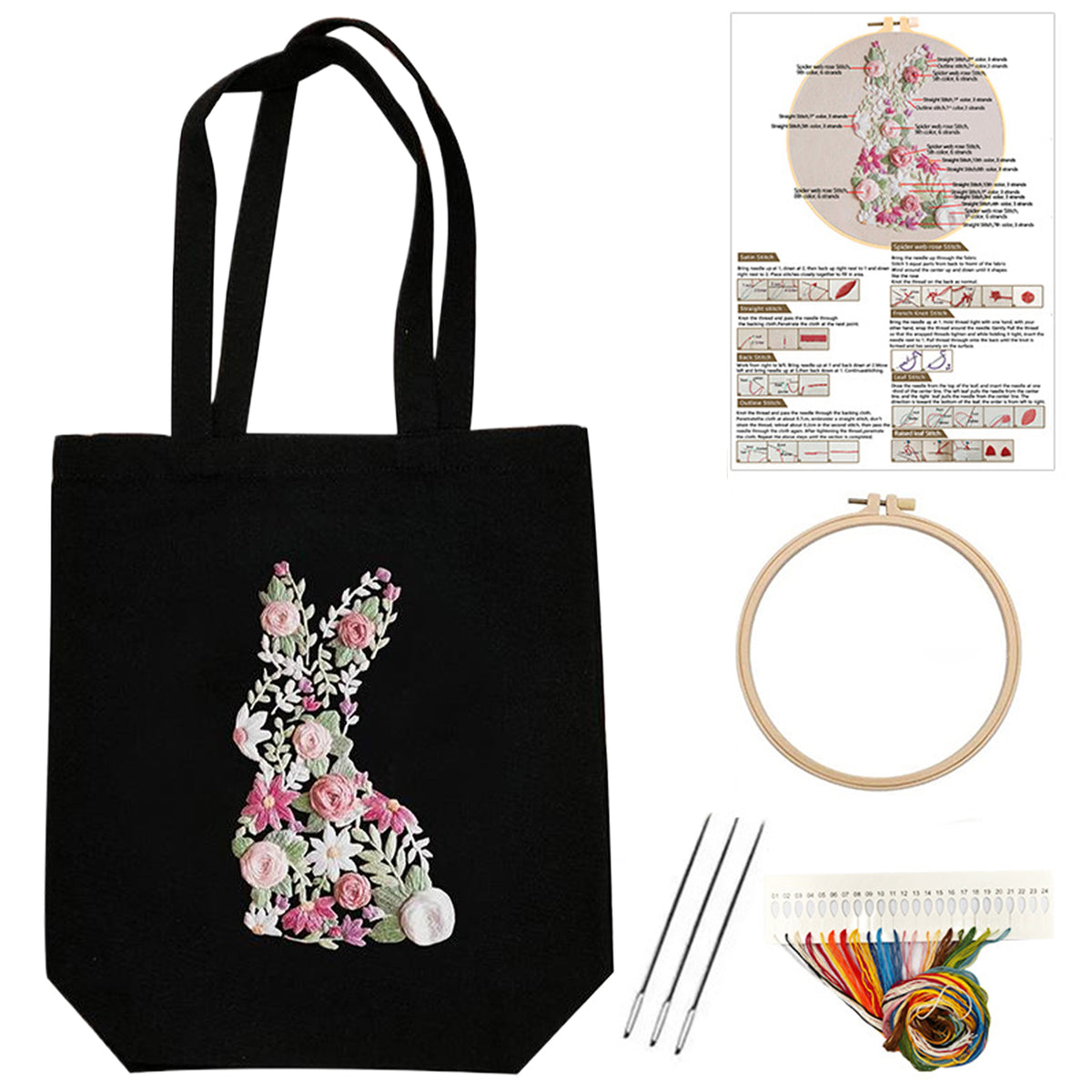 Rabbit - DIY Embroidery Cross Stitch Kit with Pattern Cotton Threads Needles Hoop 32×37CM/12.60×14.57in