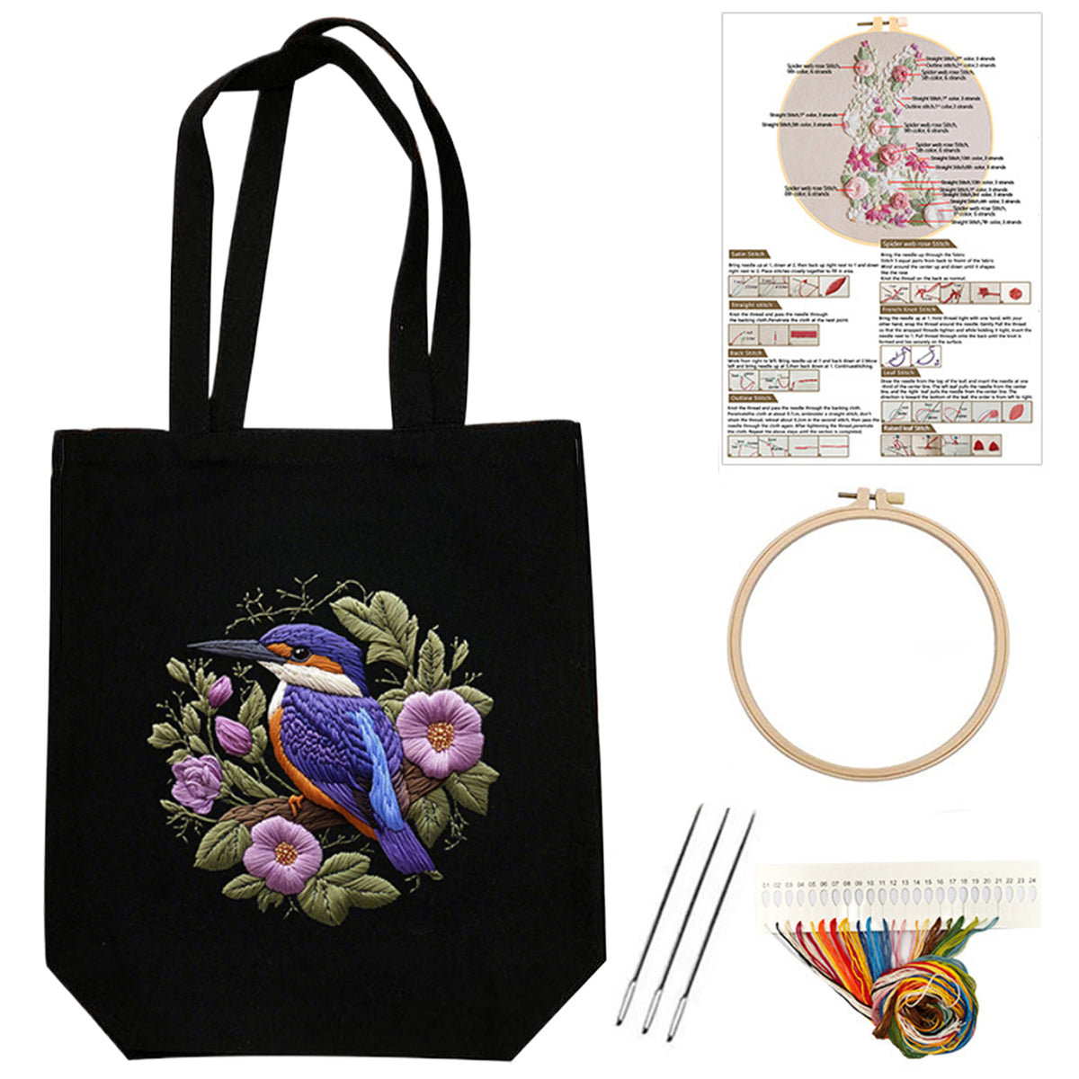 Flowers And Birds - DIY Embroidery Cross Stitch Kit with Pattern Cotton Threads Needles Hoop 32×37CM/12.60×14.57in