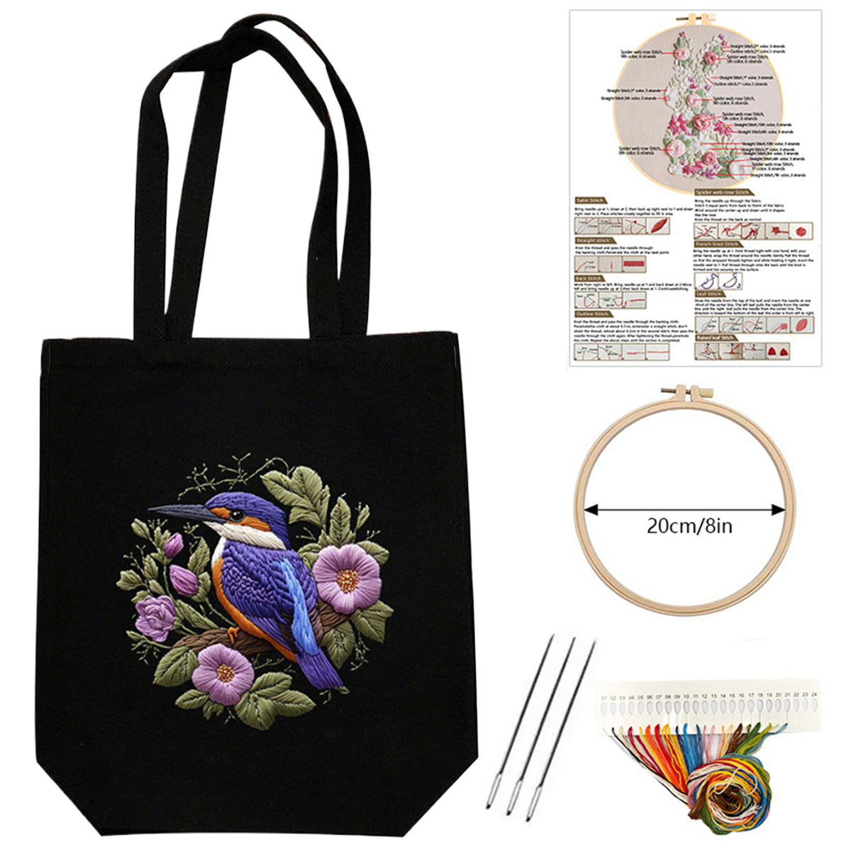 Flowers And Birds - DIY Embroidery Cross Stitch Kit with Pattern Cotton Threads Needles Hoop 32×37CM/12.60×14.57in