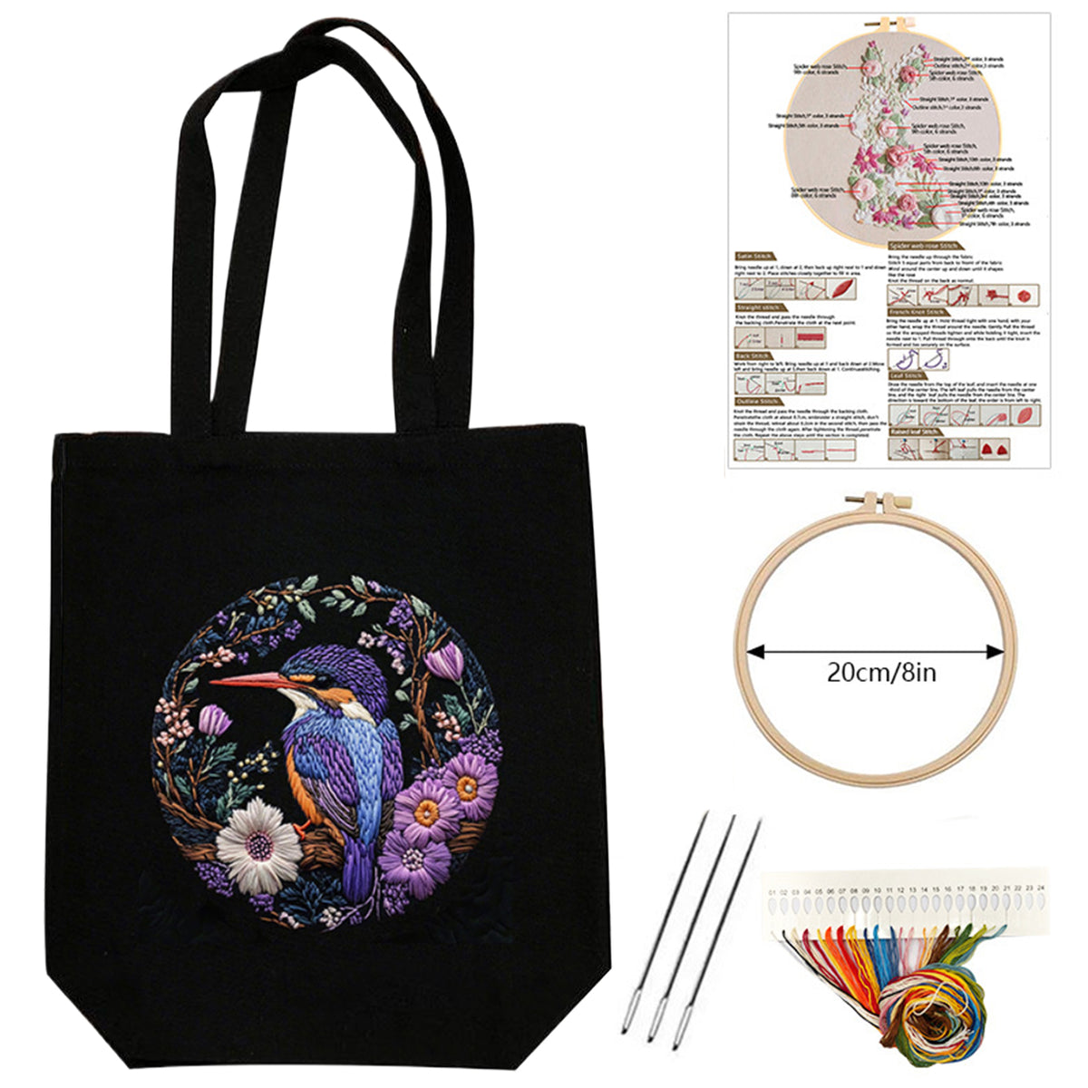 Flowers And Birds - DIY Embroidery Cross Stitch Kit with Pattern Cotton Threads Needles Hoop 32×37CM/12.60×14.57in