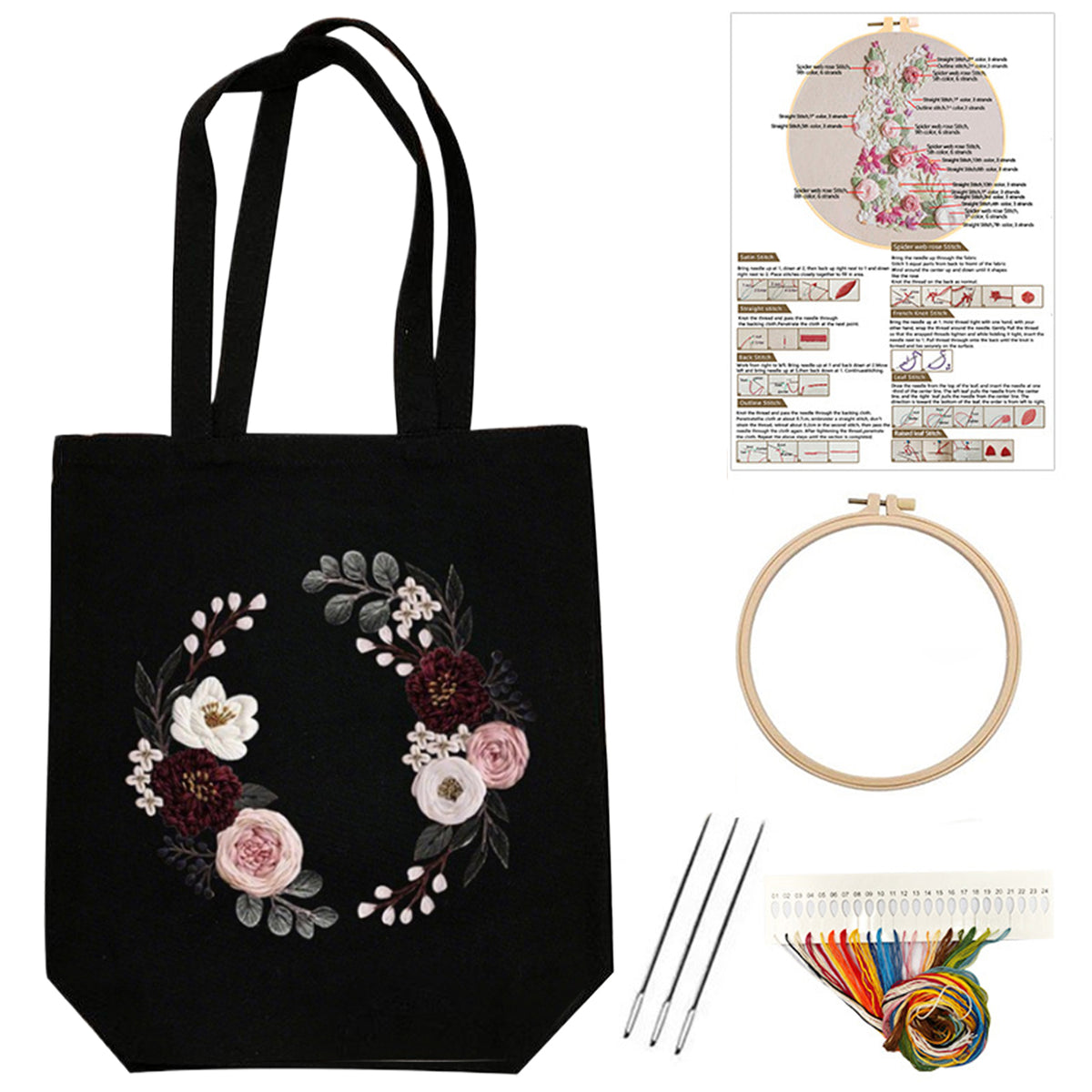 Flower - DIY Embroidery Cross Stitch Kit with Pattern Cotton Threads Needles Hoop 32×37CM/12.60×14.57in