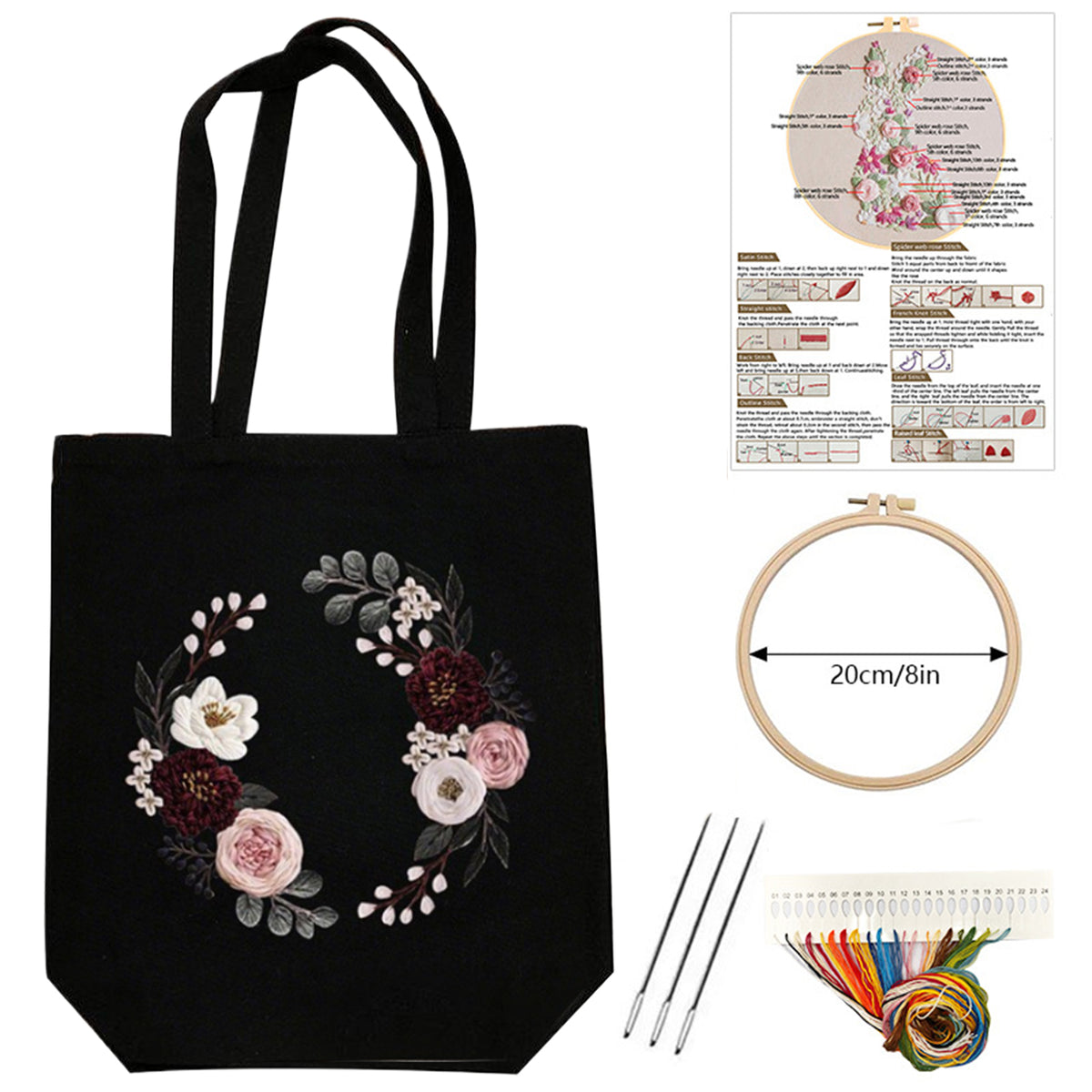 Flower - DIY Embroidery Cross Stitch Kit with Pattern Cotton Threads Needles Hoop 32×37CM/12.60×14.57in
