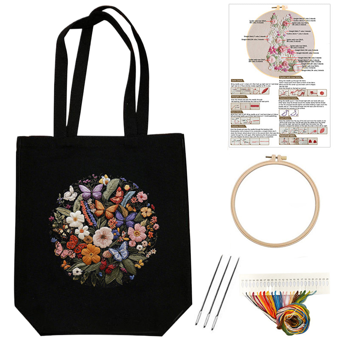 Butterfly And Flower - DIY Embroidery Cross Stitch Kit with Pattern Cotton Threads Needles Hoop 32×37CM/12.60×14.57in