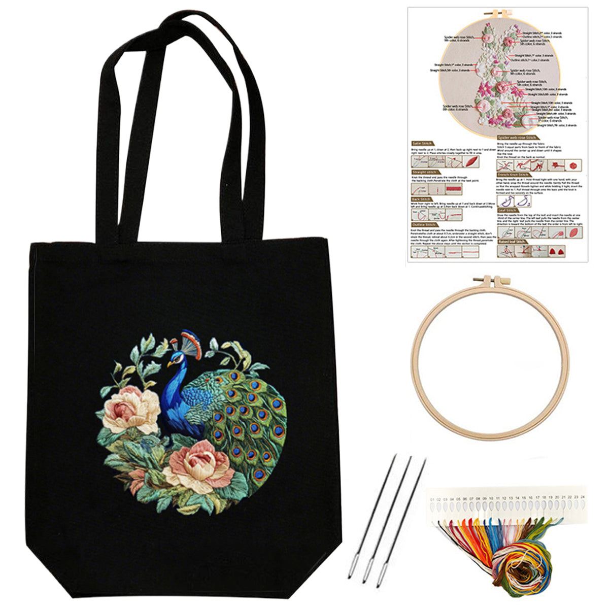 Green Peacock - DIY Embroidery Cross Stitch Kit with Pattern Cotton Threads Needles Hoop 32×37CM/12.60×14.57in