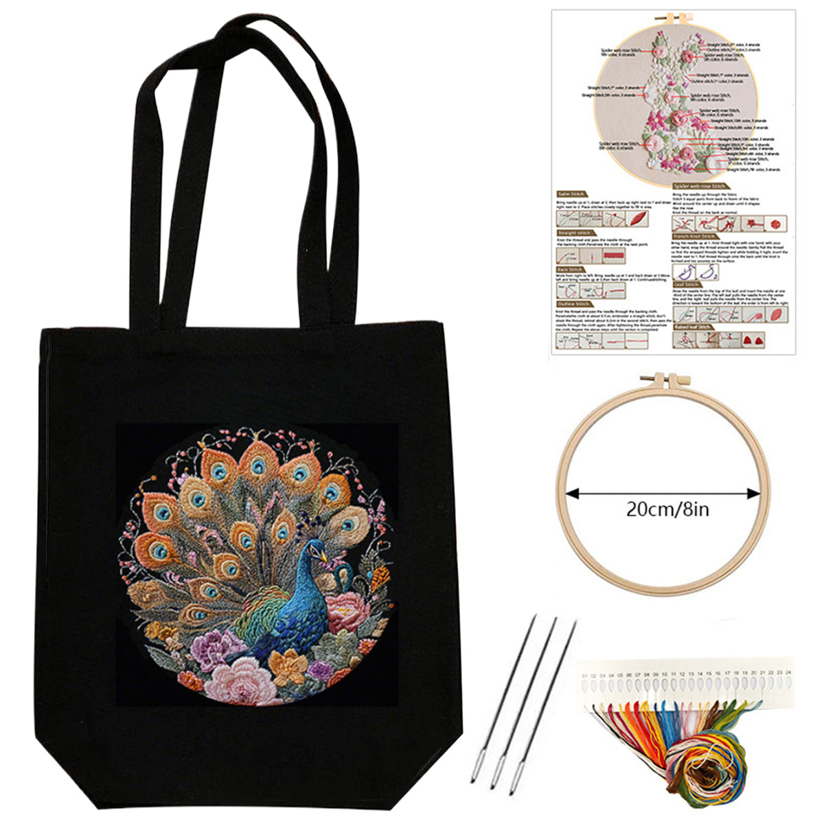Peacock And Flowers - DIY Embroidery Cross Stitch Kit with Pattern Cotton Threads Needles Hoop 32×37CM/12.60×14.57in