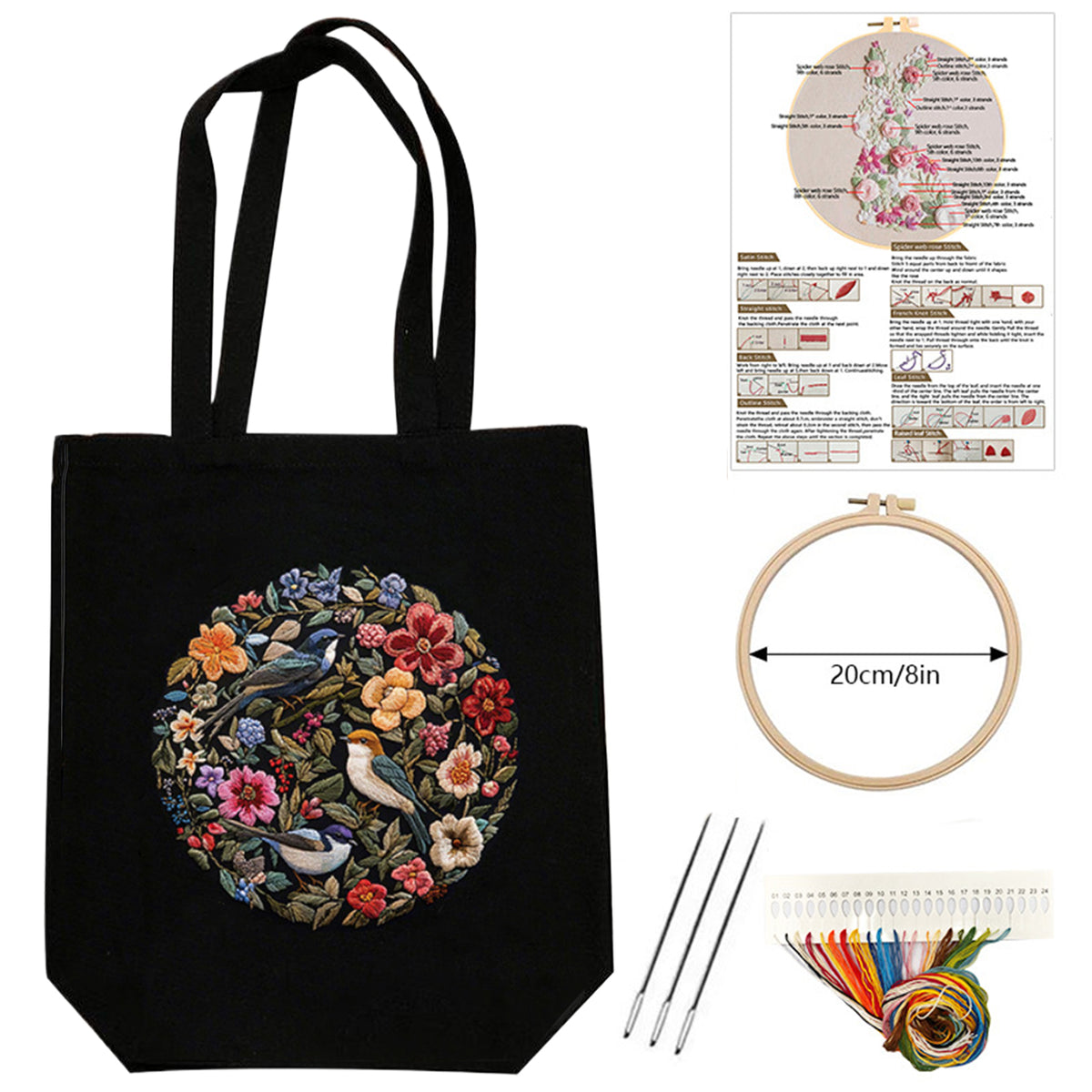 Flowers And Birds - DIY Embroidery Cross Stitch Kit with Pattern Cotton Threads Needles Hoop 32×37CM/12.60×14.57in