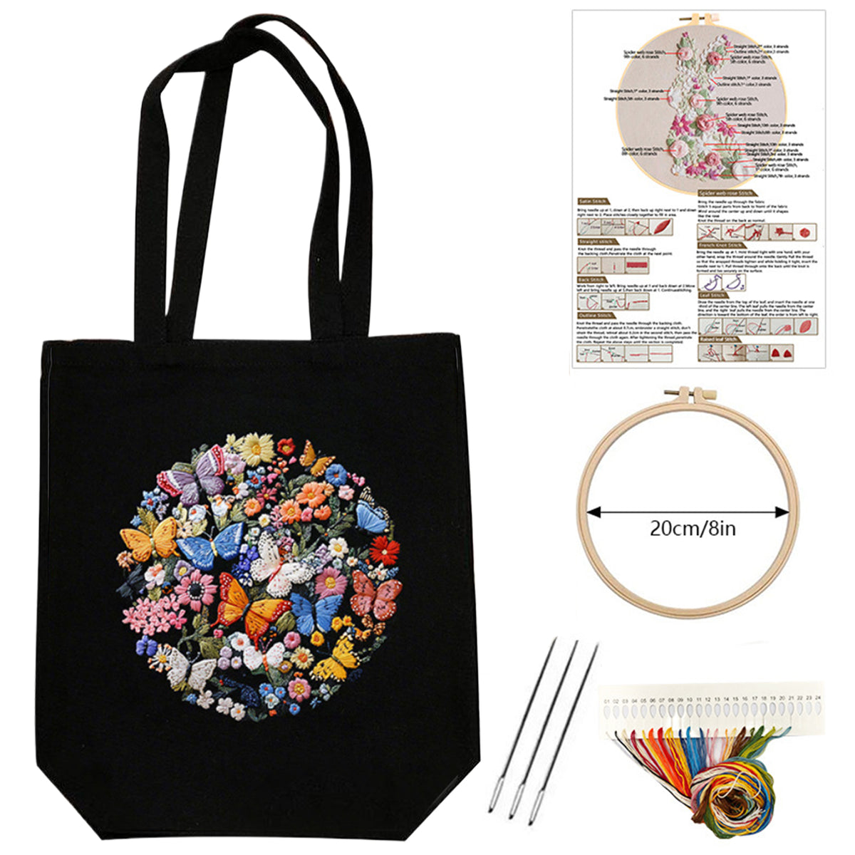 Butterfly And Flower - DIY Embroidery Cross Stitch Kit with Pattern Cotton Threads Needles Hoop 32×37CM/12.60×14.57in