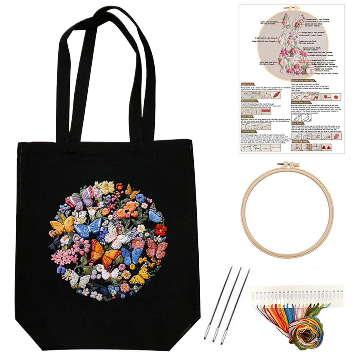 Butterfly And Flower - DIY Embroidery Cross Stitch Kit with Pattern Cotton Threads Needles Hoop 32×37CM/12.60×14.57in