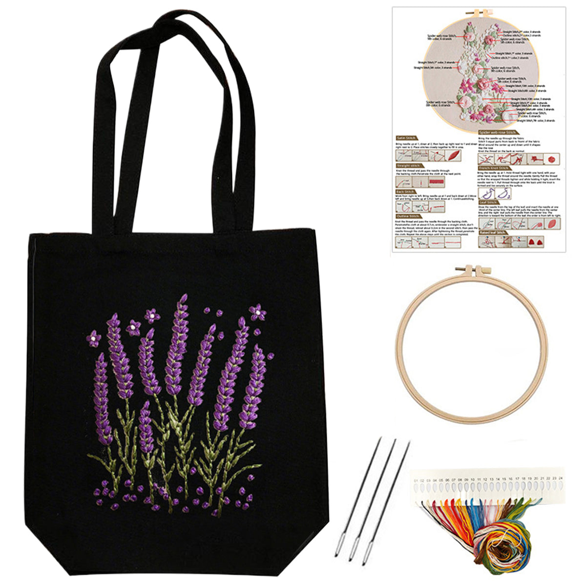 Lavender - DIY Embroidery Cross Stitch Kit with Pattern Cotton Threads Needles Hoop 32×37CM/12.60×14.57in