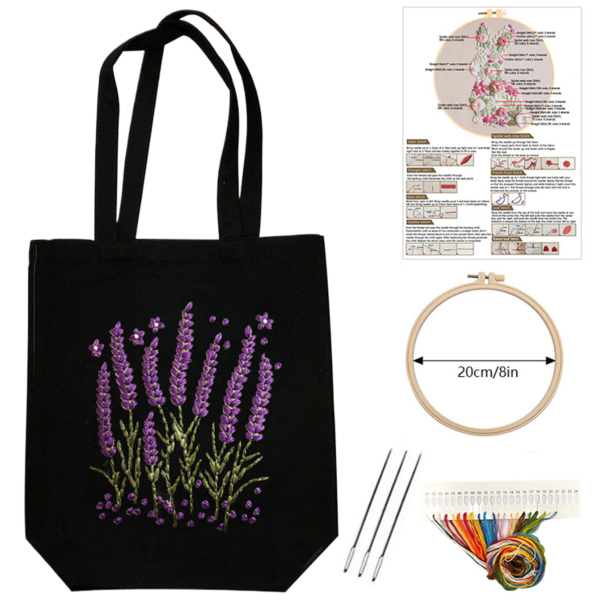 Lavender - DIY Embroidery Cross Stitch Kit with Pattern Cotton Threads Needles Hoop 32×37CM/12.60×14.57in
