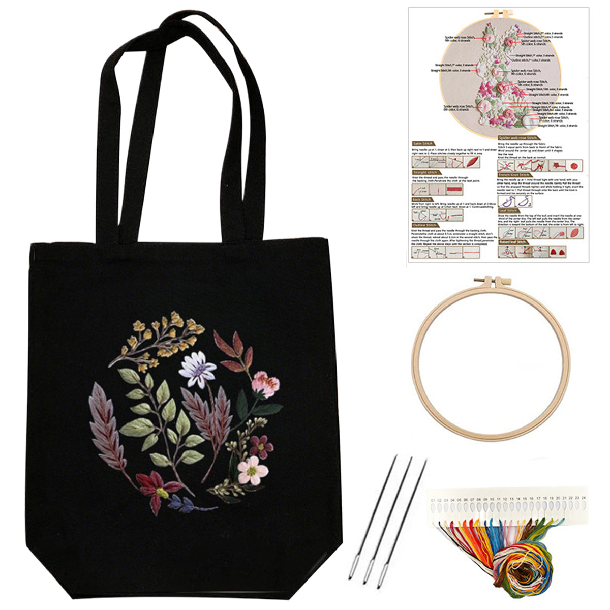 Flowers And Grass - DIY Embroidery Cross Stitch Kit with Pattern Cotton Threads Needles Hoop 32×37CM/12.60×14.57in