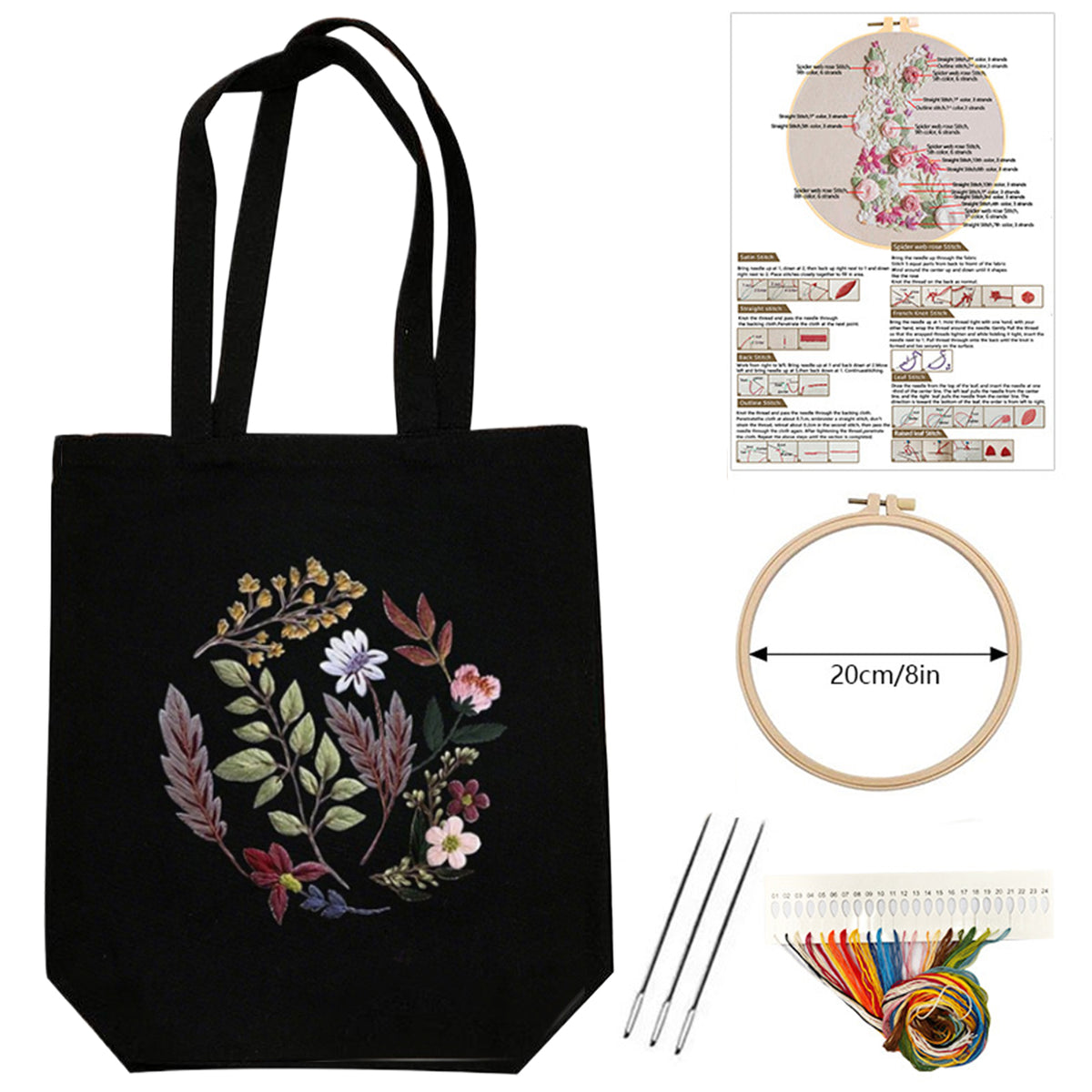 Flowers And Grass - DIY Embroidery Cross Stitch Kit with Pattern Cotton Threads Needles Hoop 32×37CM/12.60×14.57in