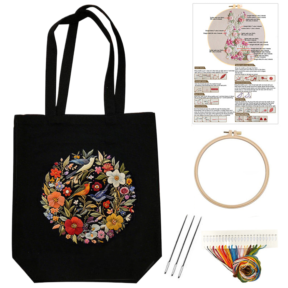 Flowers And Birds - DIY Embroidery Cross Stitch Kit with Pattern Cotton Threads Needles Hoop 32×37CM/12.60×14.57in