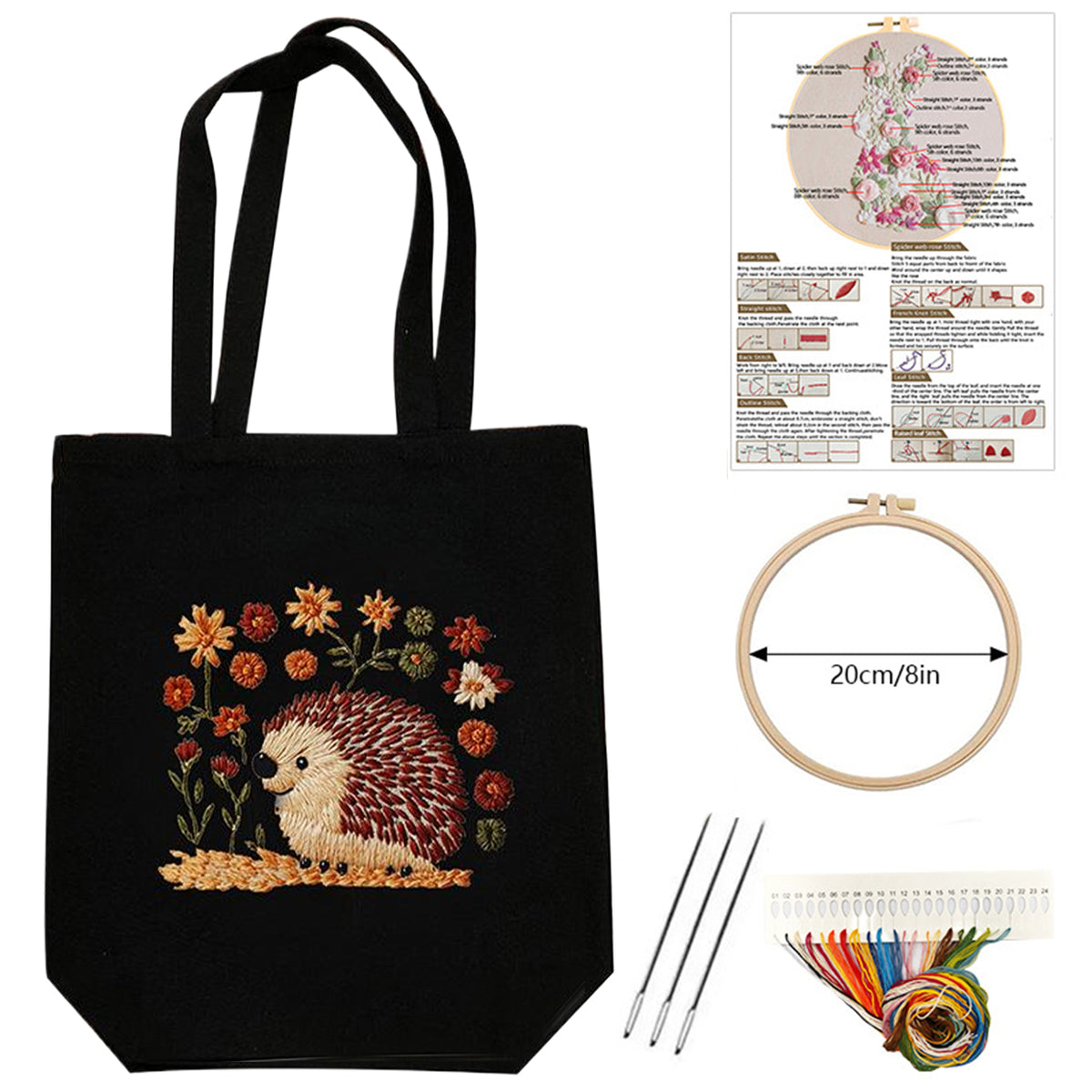 Hedgehog - DIY Embroidery Cross Stitch Kit with Pattern Cotton Threads Needles Hoop 32×37CM/12.60×14.57in
