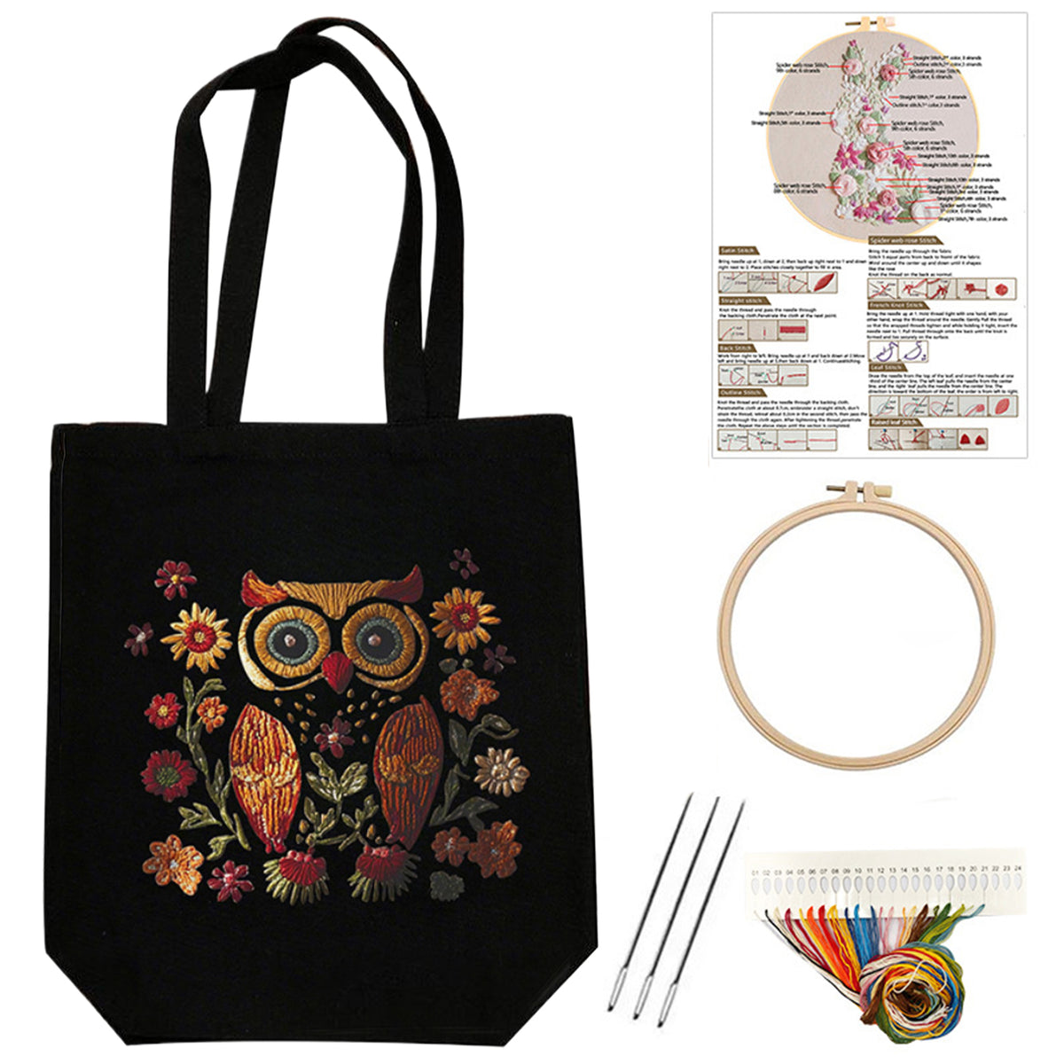 Eule – DIY-Stickpackung Kreuzstich-Set mit Zählmuster, Baumwollgarnen, Nadeln und Stickrahmen 32×37 cm