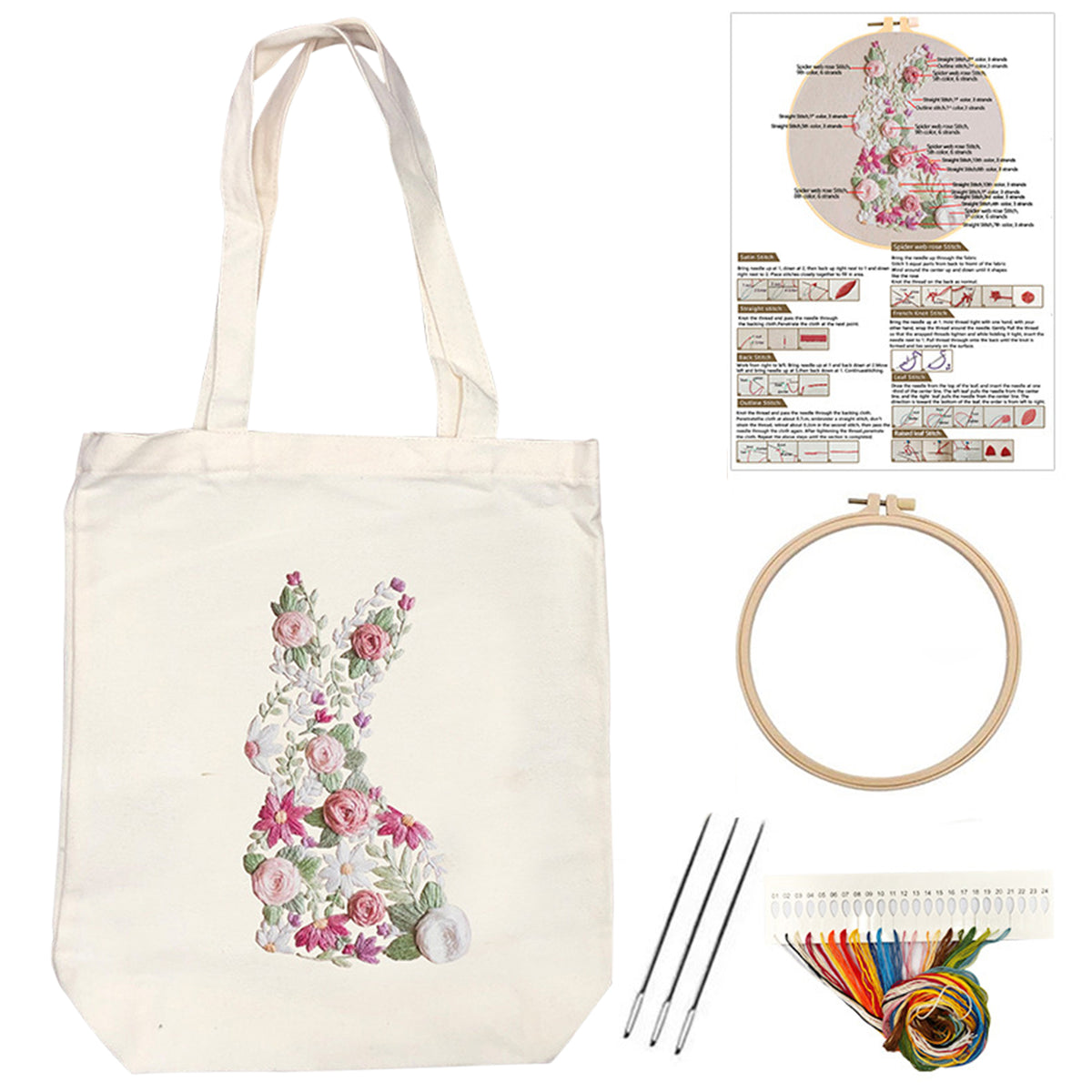 Rabbit - DIY Embroidery Cross Stitch Kit with Pattern Cotton Threads Needles Hoop 32×37CM/12.60×14.57in