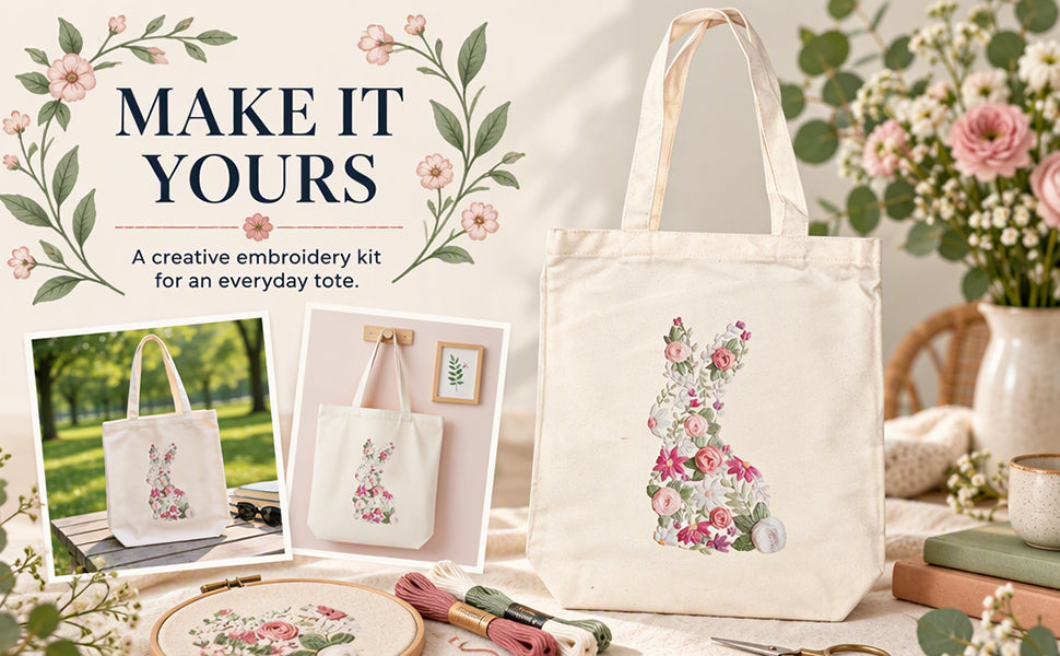 Rabbit - DIY Embroidery Cross Stitch Kit with Pattern Cotton Threads Needles Hoop 32×37CM/12.60×14.57in
