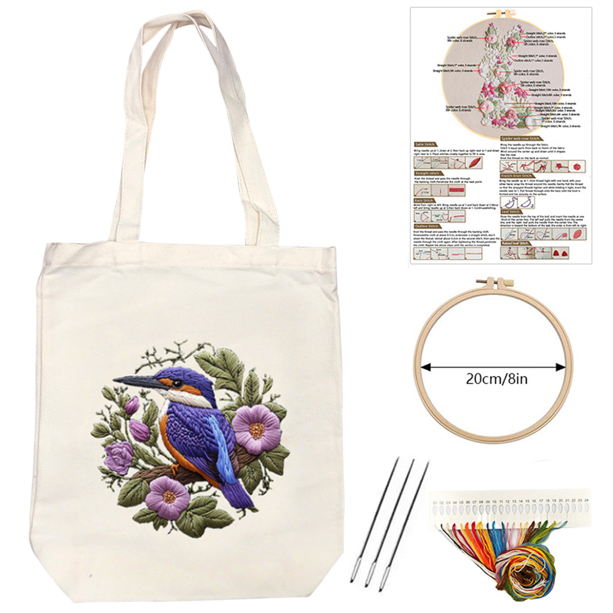 Flowers And Birds - DIY Embroidery Cross Stitch Kit with Pattern Cotton Threads Needles Hoop 32×37CM/12.60×14.57in