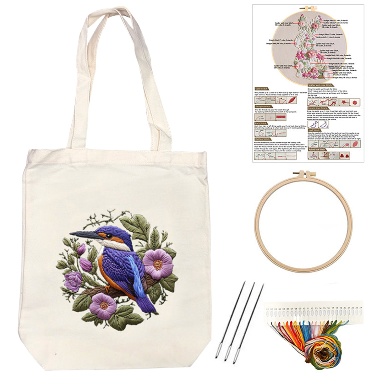 Flowers And Birds - DIY Embroidery Cross Stitch Kit with Pattern Cotton Threads Needles Hoop 32×37CM/12.60×14.57in