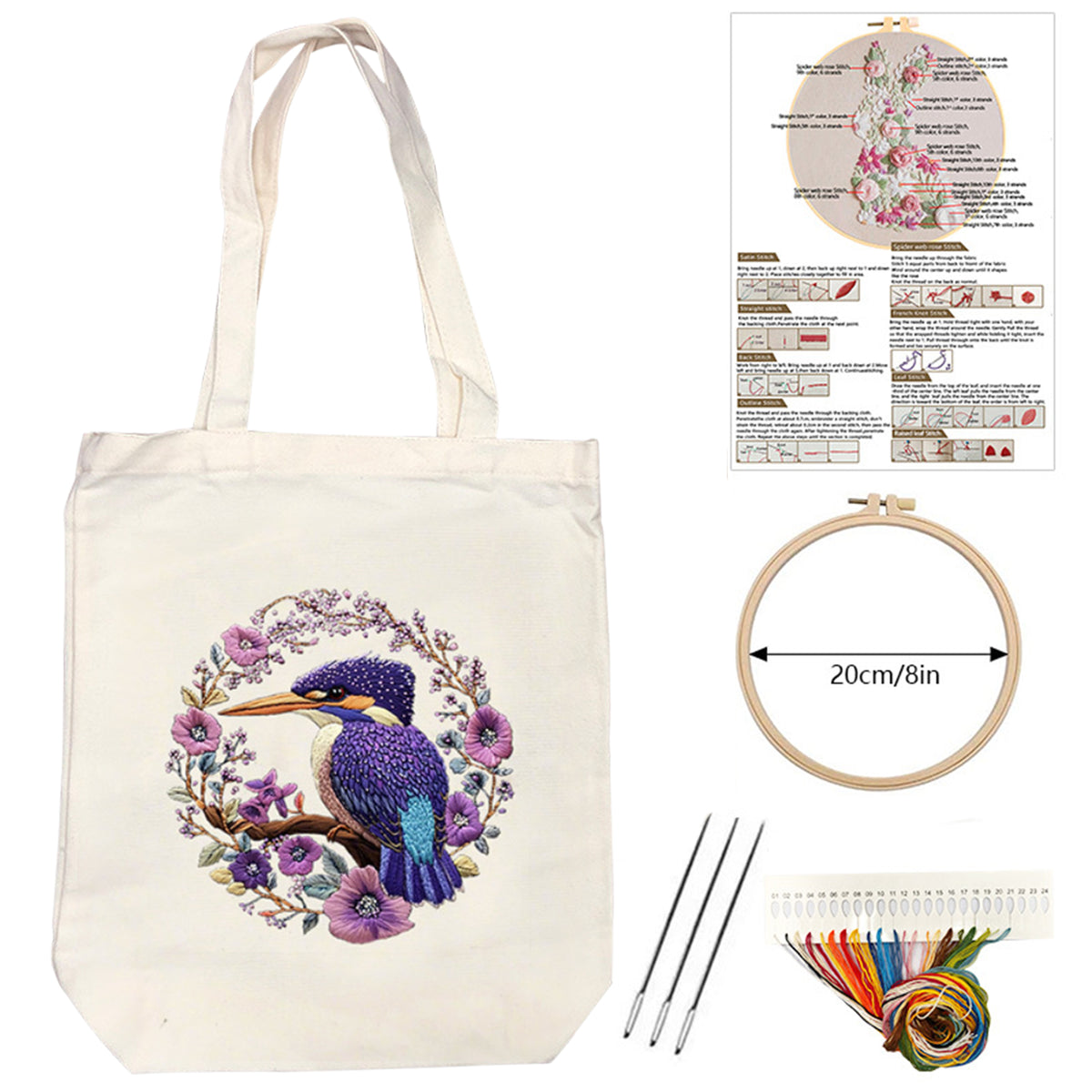 Flowers And Birds - DIY Embroidery Cross Stitch Kit with Pattern Cotton Threads Needles Hoop 32×37CM/12.60×14.57in