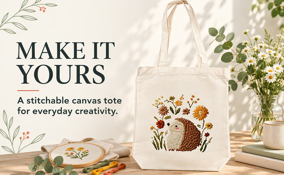 Hedgehog And Flower - DIY Embroidery Cross Stitch Kit with Pattern Cotton Threads Needles Hoop 32×37CM/12.60×14.57in
