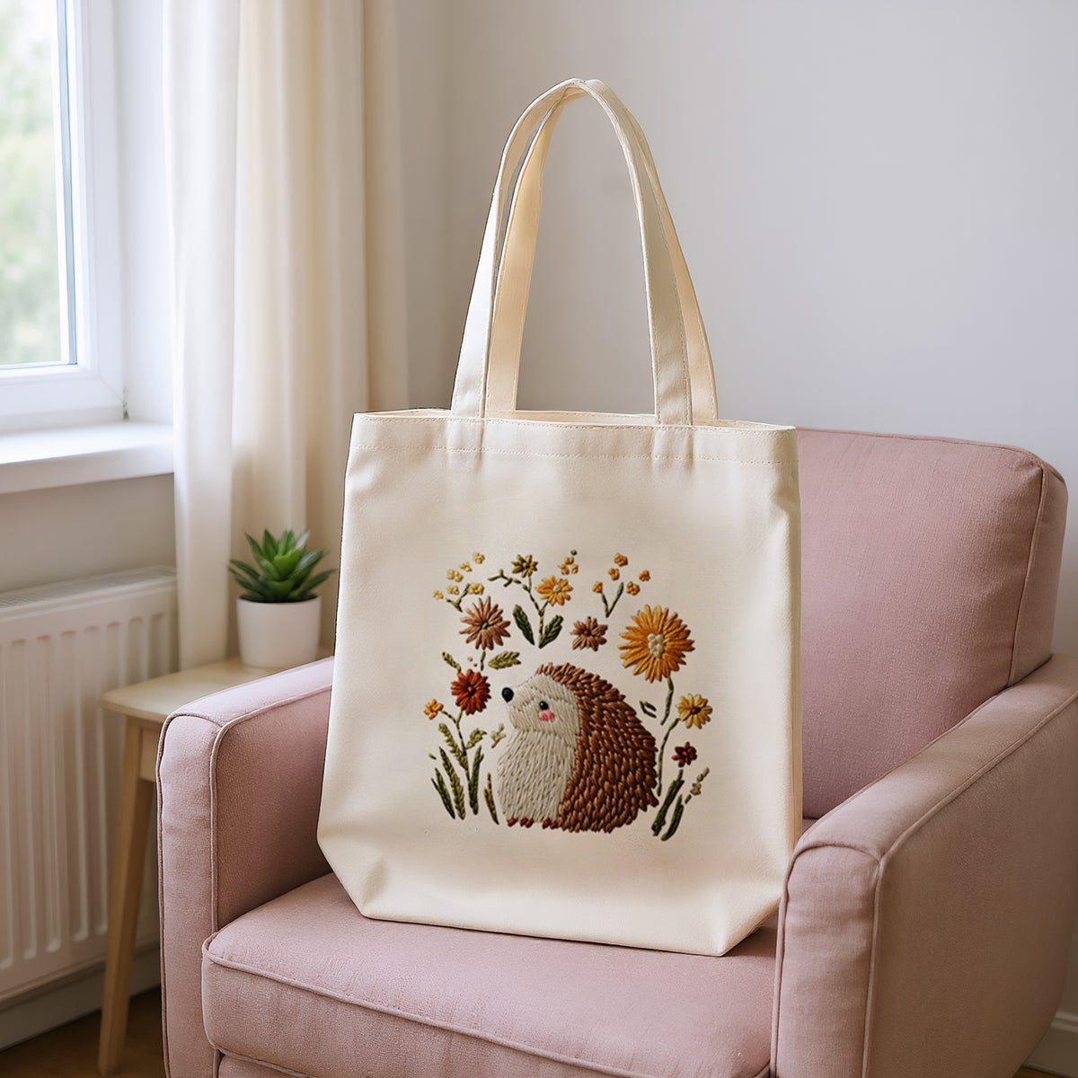 Hedgehog And Flower - DIY Embroidery Cross Stitch Kit with Pattern Cotton Threads Needles Hoop 32×37CM/12.60×14.57in
