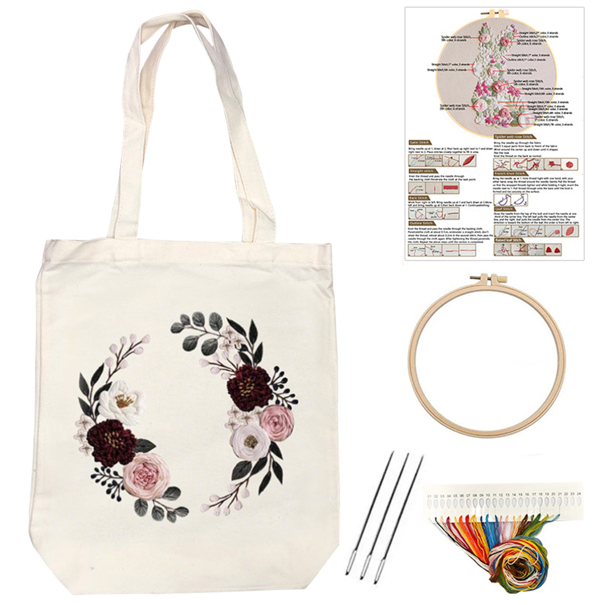 Wreath - DIY Embroidery Cross Stitch Kit with Pattern Cotton Threads Needles Hoop 32×37CM/12.60×14.57in