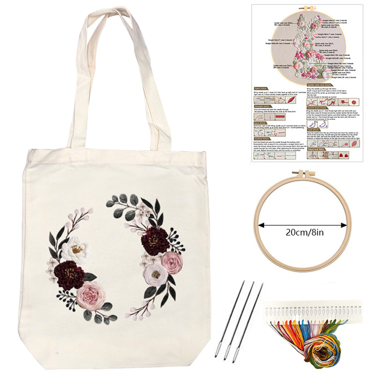 Wreath - DIY Embroidery Cross Stitch Kit with Pattern Cotton Threads Needles Hoop 32×37CM/12.60×14.57in