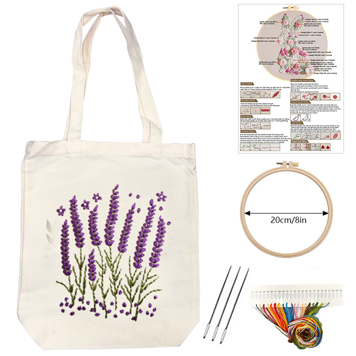 Lavendel – DIY-Stickset für Kreuzstich mit Muster, Baumwollgarnen, Nadeln und Stickrahmen, 32 × 37 cm / 12,60 × 14,57 Zoll