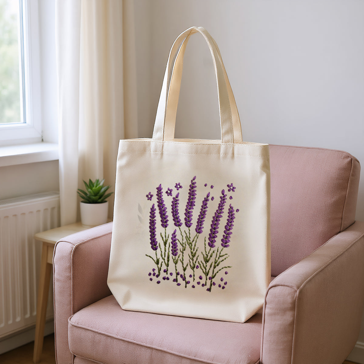 Lavendel – DIY-Stickset für Kreuzstich mit Muster, Baumwollgarnen, Nadeln und Stickrahmen, 32 × 37 cm / 12,60 × 14,57 Zoll