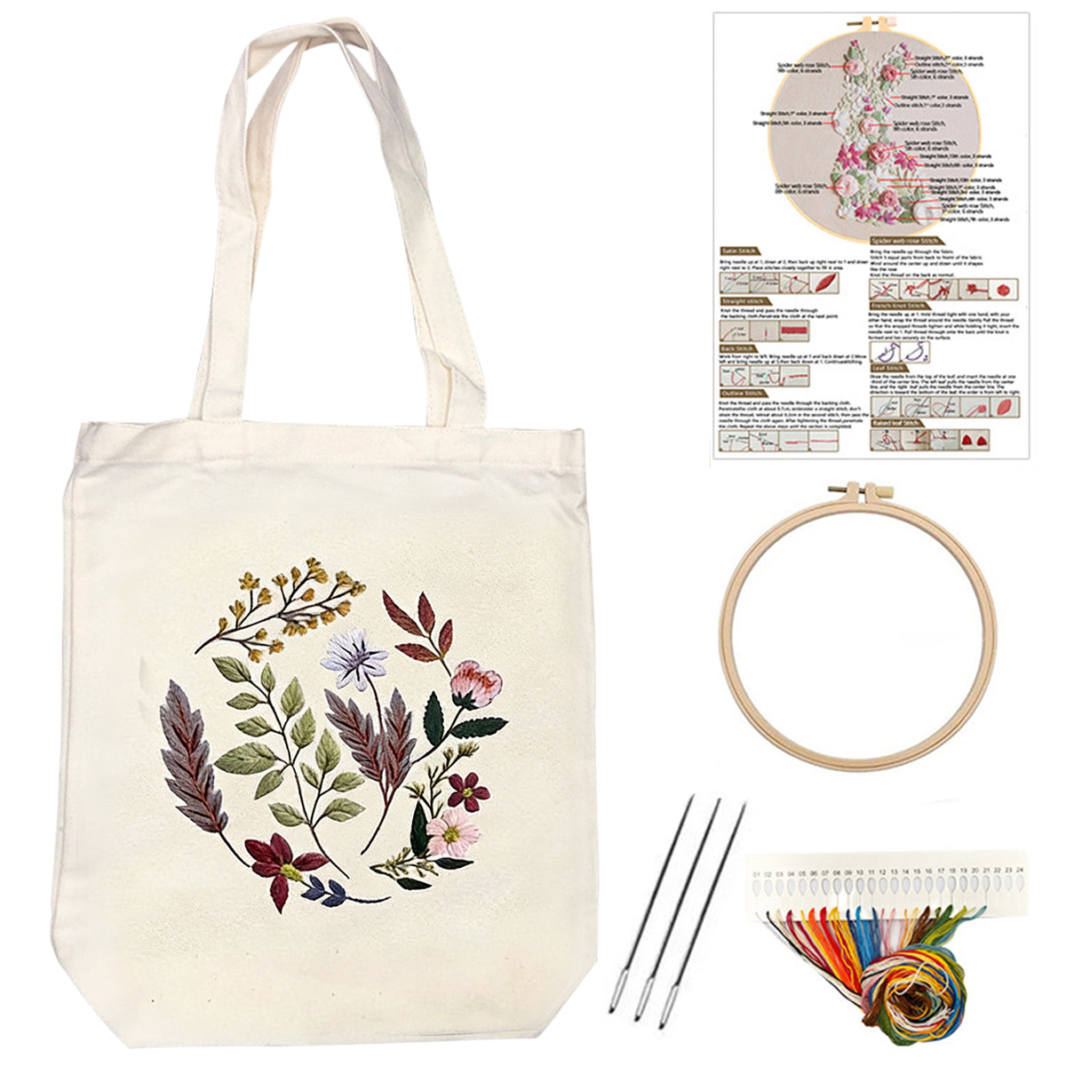 Flowers And Grass - DIY Embroidery Cross Stitch Kit with Pattern Cotton Threads Needles Hoop 32×37CM/12.60×14.57in