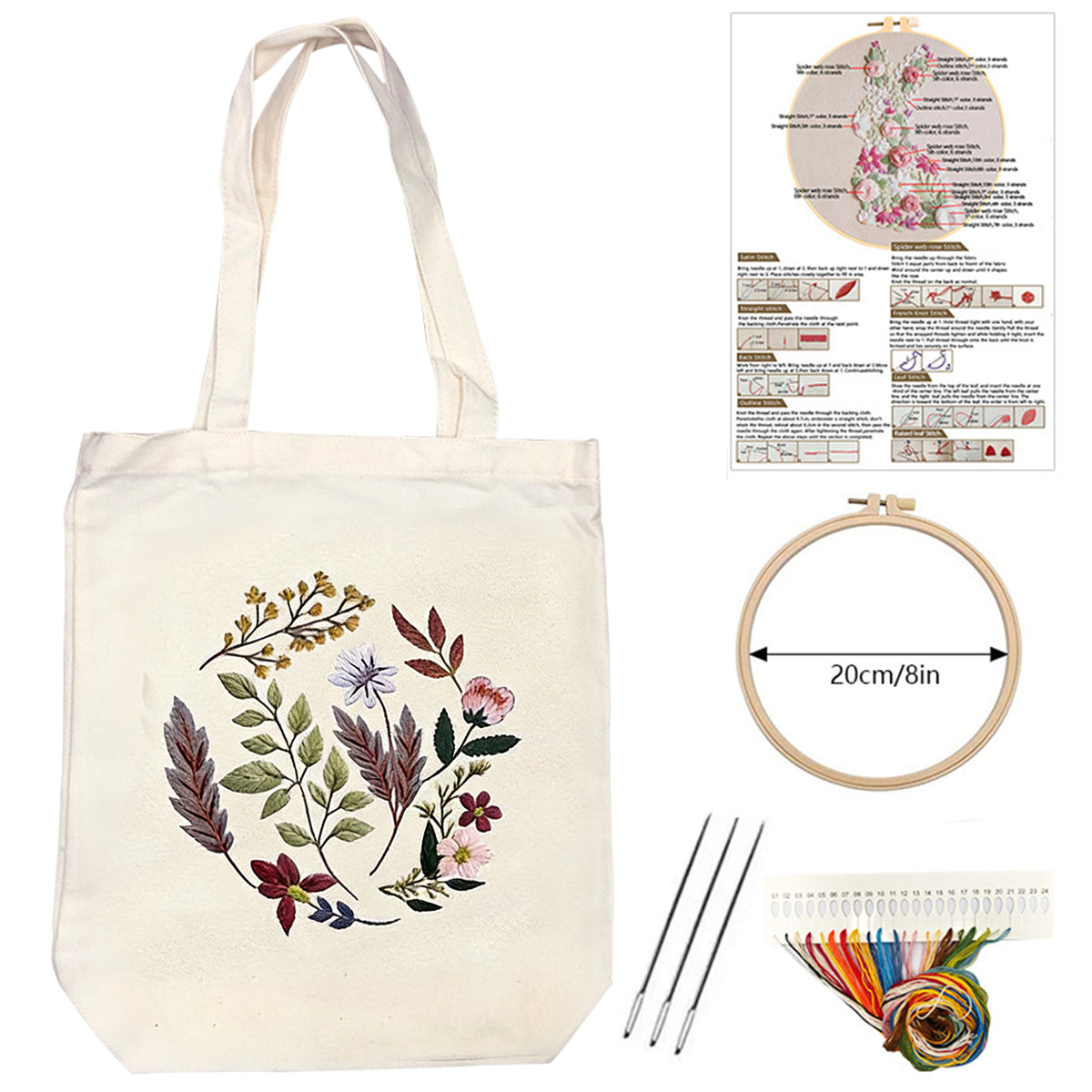 Flowers And Grass - DIY Embroidery Cross Stitch Kit with Pattern Cotton Threads Needles Hoop 32×37CM/12.60×14.57in