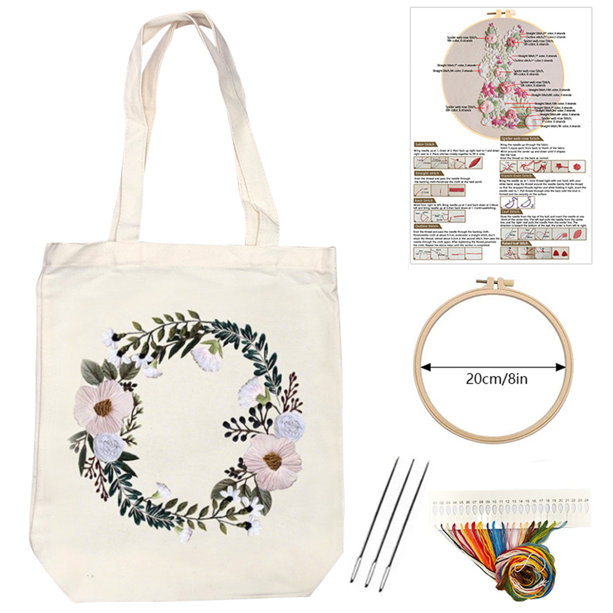 Flowers And Grass - DIY Embroidery Cross Stitch Kit with Pattern Cotton Threads Needles Hoop 32×37CM/12.60×14.57in