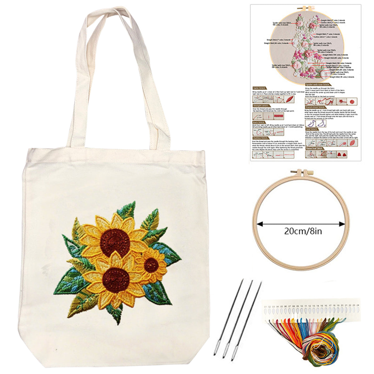 Sunflower - DIY Embroidery Cross Stitch Kit with Pattern Cotton Threads Needles Hoop 32×37CM/12.60×14.57in