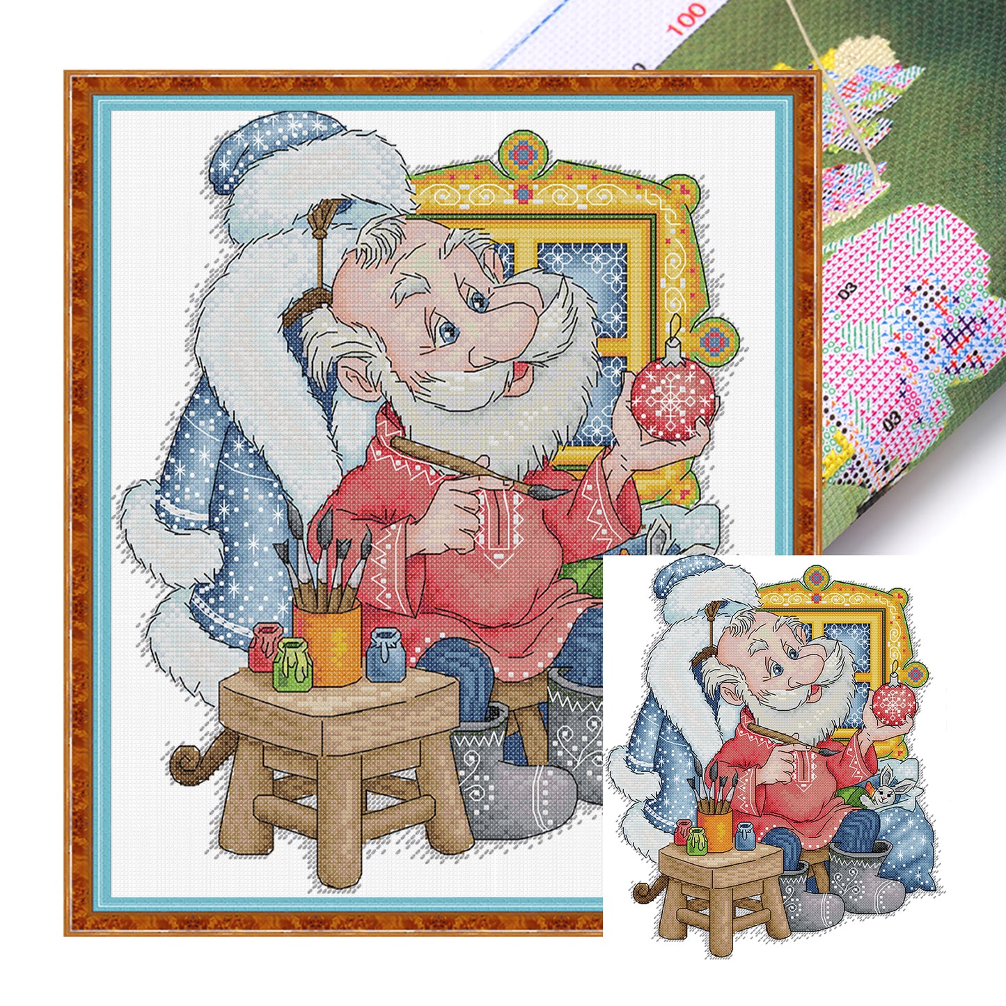 Santa Claus Studio - Partial 14CT Stamped Cross Stitch 32x36CM - Joy Sunday Backstitch+Half Cross Stitch