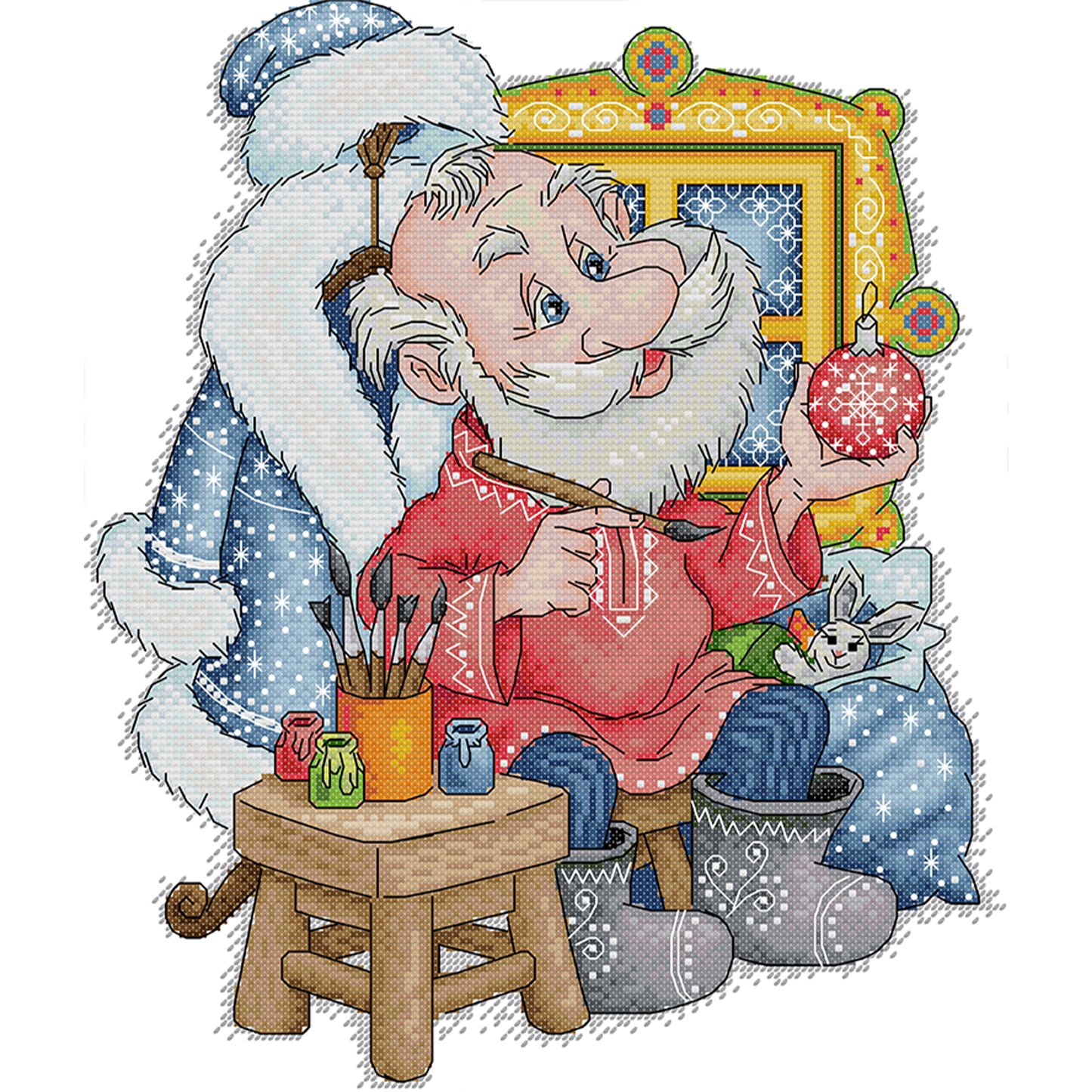 Santa Claus Studio - Partial 14CT Stamped Cross Stitch 32x36CM - Joy Sunday Backstitch+Half Cross Stitch