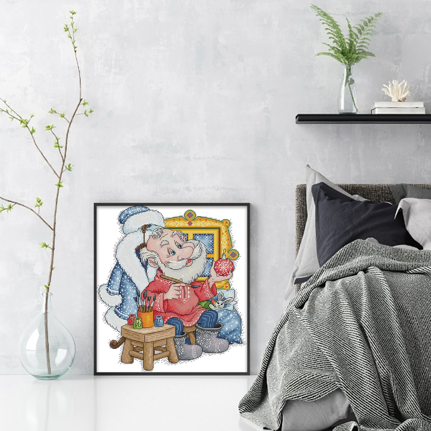 Santa Claus Studio - Partial 14CT Stamped Cross Stitch 32x36CM - Joy Sunday Backstitch+Half Cross Stitch