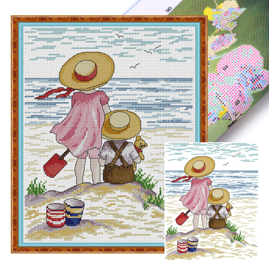 Across The Strait - Partial 14CT Stamped Cross Stitch 27x32CM - Joy Sunday Backstitch+Half Cross Stitch