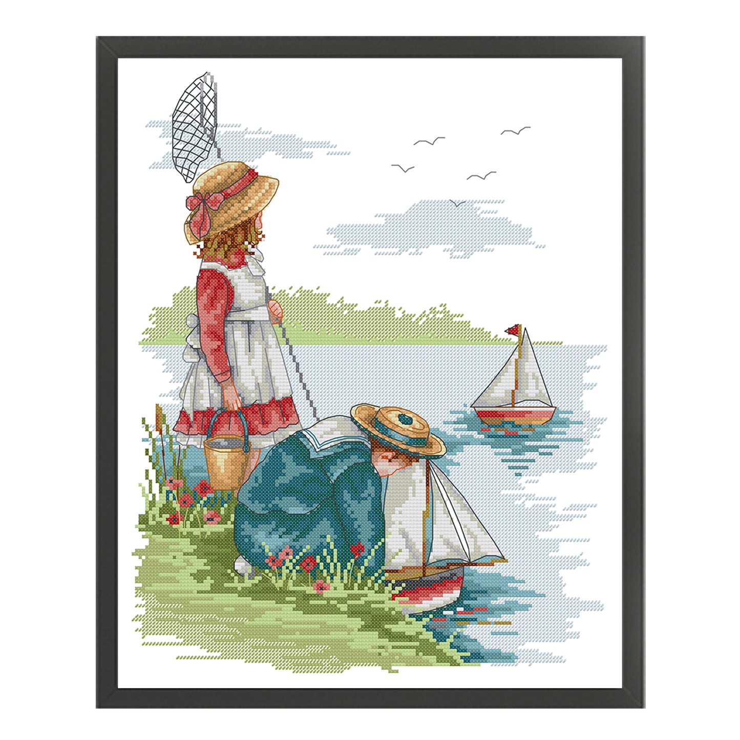 Girl By Lake - Partial 14CT Stamped Cross Stitch 34x41CM - Joy Sunday Backstitch+Half Cross Stitch