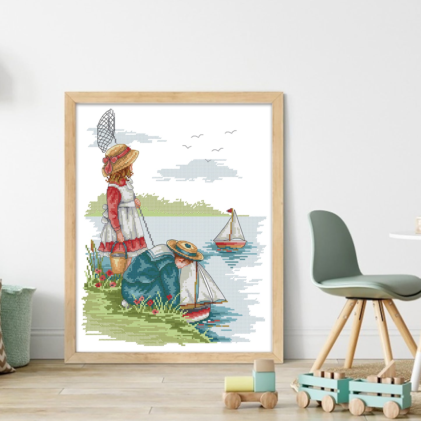 Girl By Lake - Partial 14CT Stamped Cross Stitch 34x41CM - Joy Sunday Backstitch+Half Cross Stitch