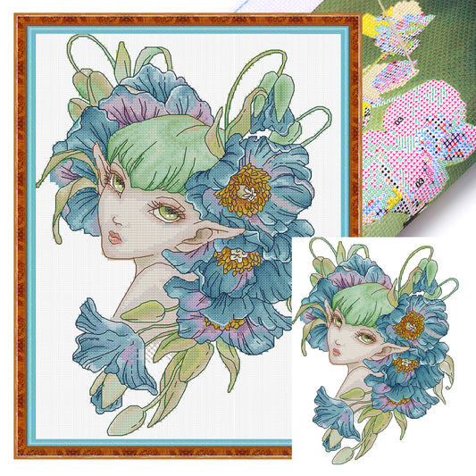 Orchid Fairy - Partial 14CT Stamped Cross Stitch 26x34CM - Joy Sunday Backstitch+Half Cross Stitch