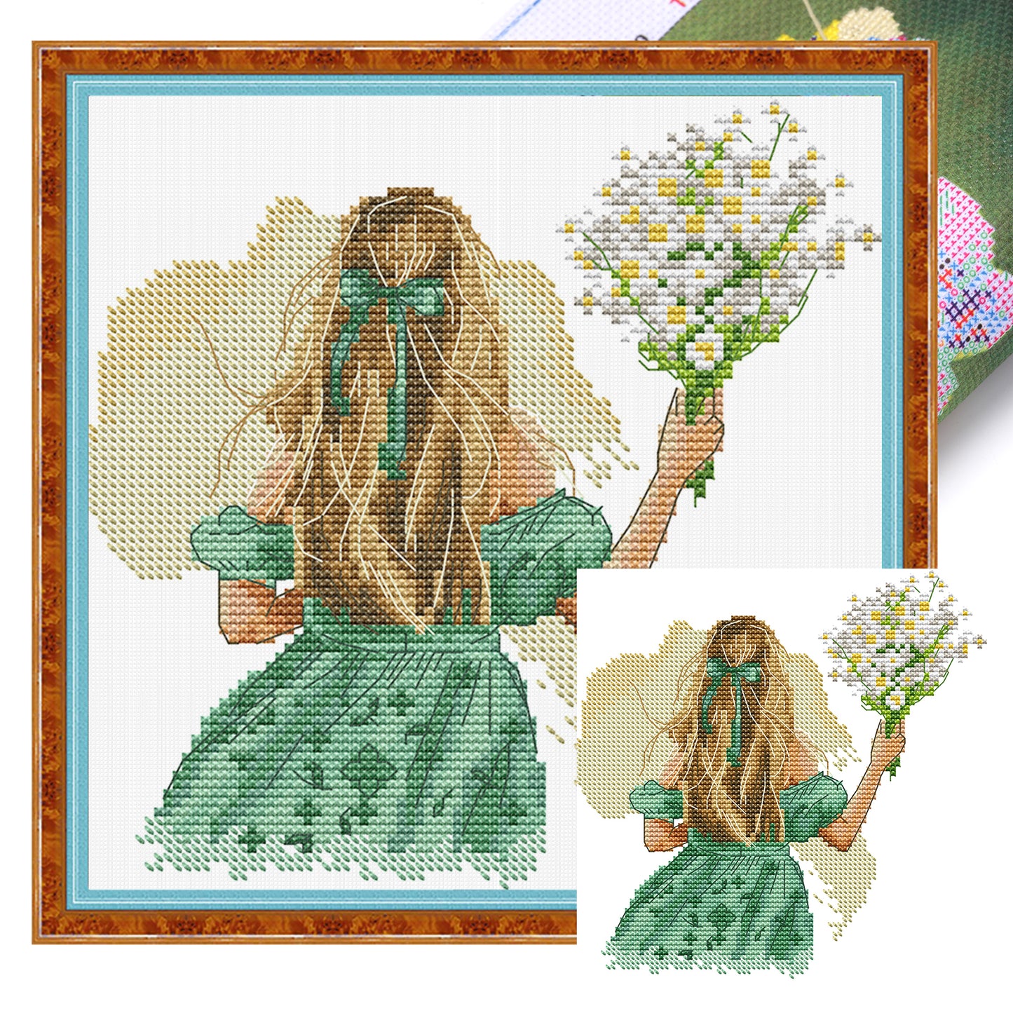 Girl With Lilac - Partial 14CT Stamped Cross Stitch 20x21CM - Joy Sunday Backstitch+Half Cross Stitch