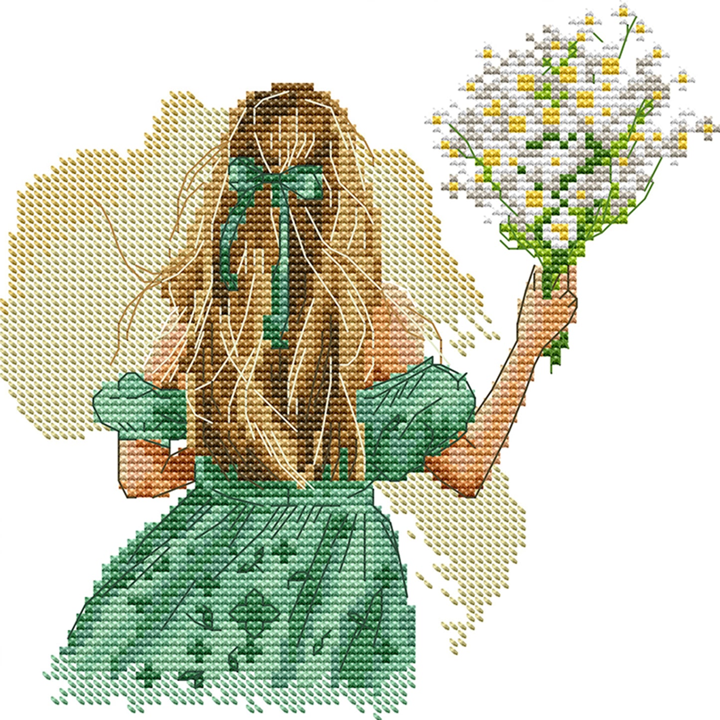 Girl With Lilac - Partial 14CT Stamped Cross Stitch 20x21CM - Joy Sunday Backstitch+Half Cross Stitch